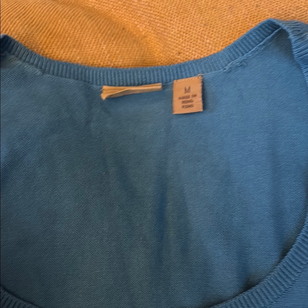 Blue Crew Neck Sweater with Ribbed Collar